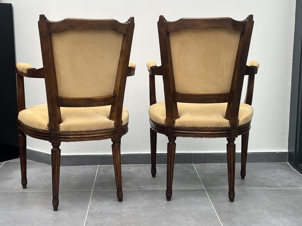 Suite de 4 Fauteuils de Style Louis XVI en Bois Naturel-photo-1
