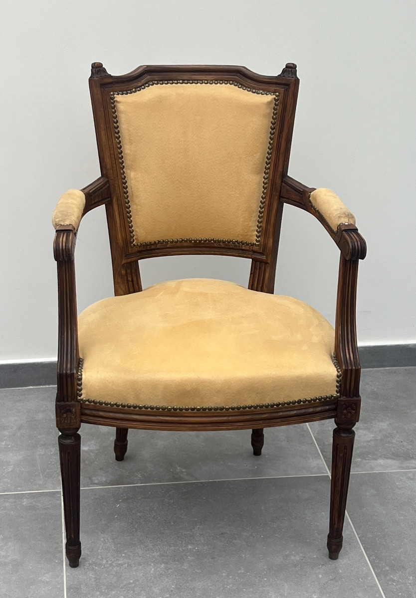 Suite de 4 Fauteuils de Style Louis XVI en Bois Naturel-photo-2