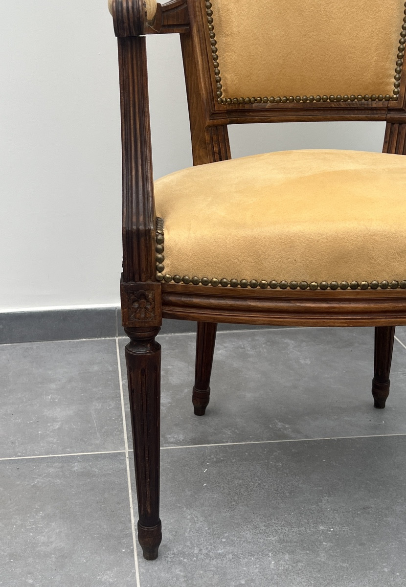 Suite de 4 Fauteuils de Style Louis XVI en Bois Naturel-photo-4