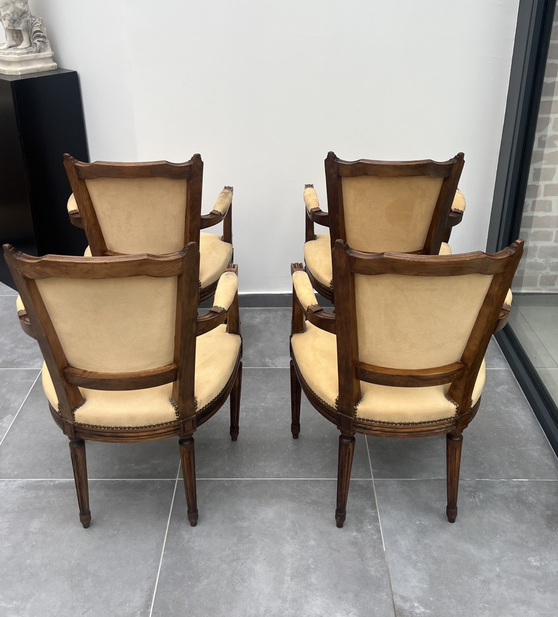 Suite de 4 Fauteuils de Style Louis XVI en Bois Naturel-photo-5
