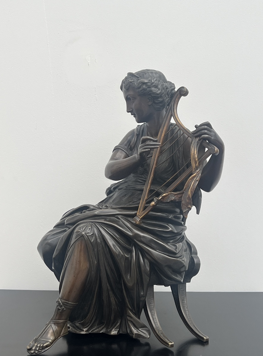 Bronze Sculpture By J. Salmson (1823-1902) Young Woman In Antique Style -photo-3