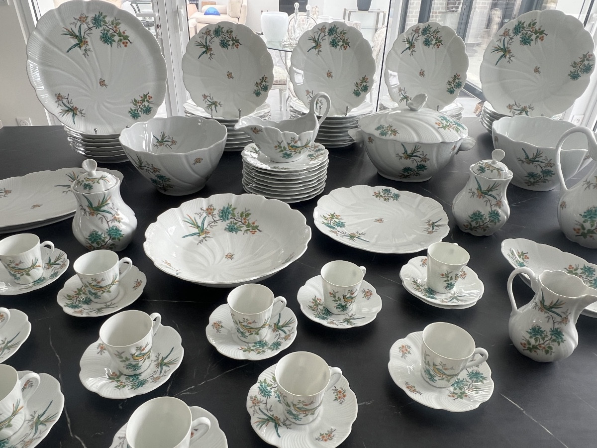 Service de Table en Porcelaine de Limoges Décor aux  Oiseaux de Paradis -photo-2