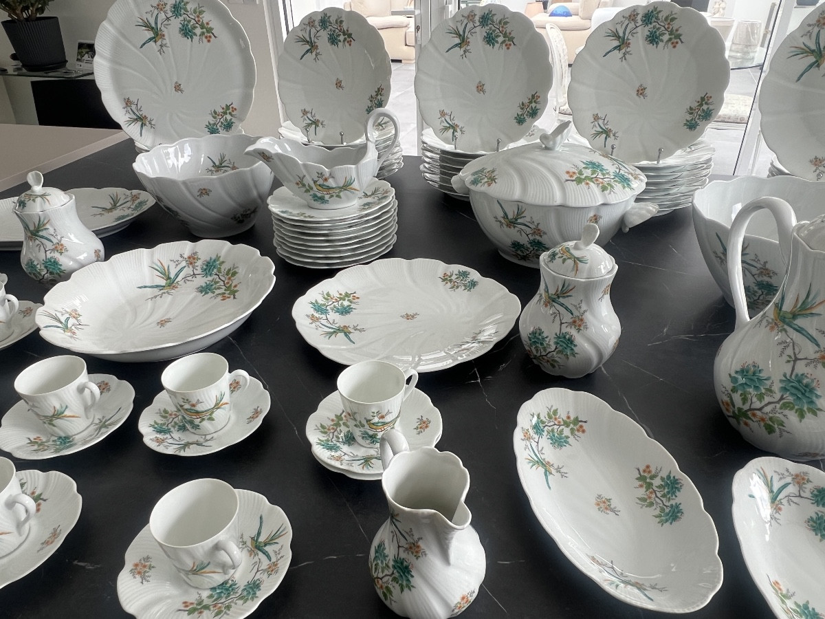 Service de Table en Porcelaine de Limoges Décor aux  Oiseaux de Paradis -photo-2