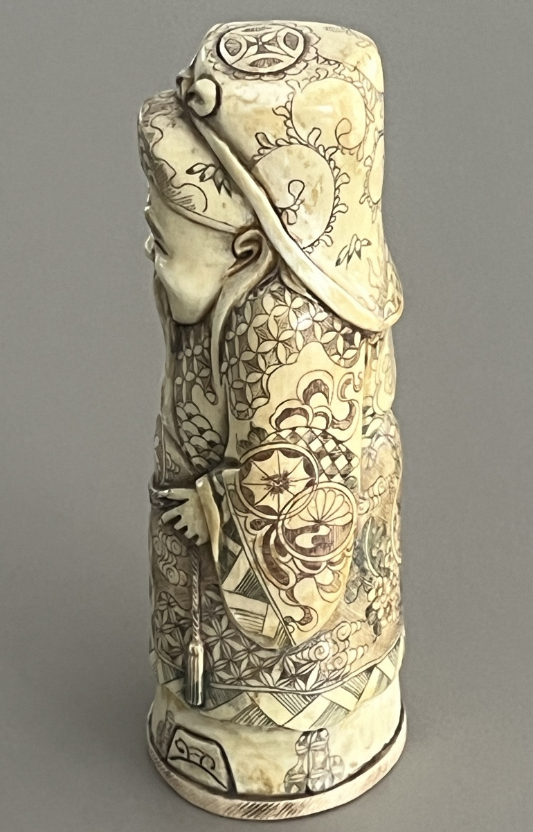 Okimono en Ivoire Sculpté Représentant un Sage  Chinois-photo-2