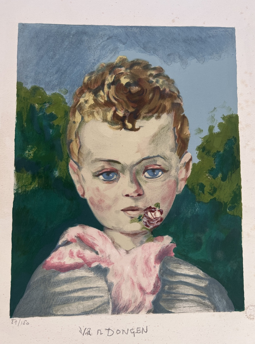 Kees VAN DONGEN  ( 1877-1968 ) Enfant à la Rose  Lithographie -photo-2