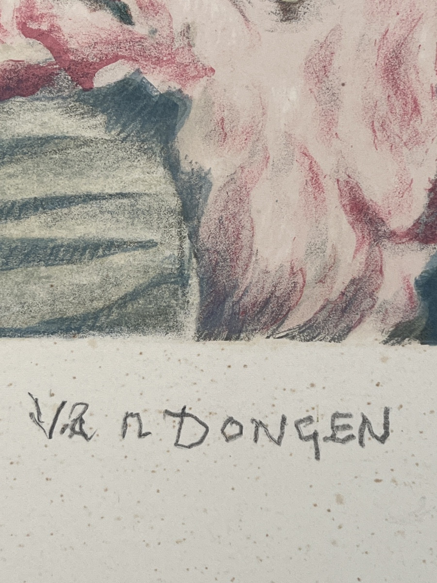 Kees VAN DONGEN  ( 1877-1968 ) Enfant à la Rose  Lithographie -photo-1