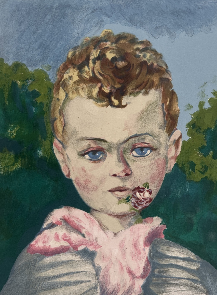 Kees VAN DONGEN  ( 1877-1968 ) Enfant à la Rose  Lithographie 