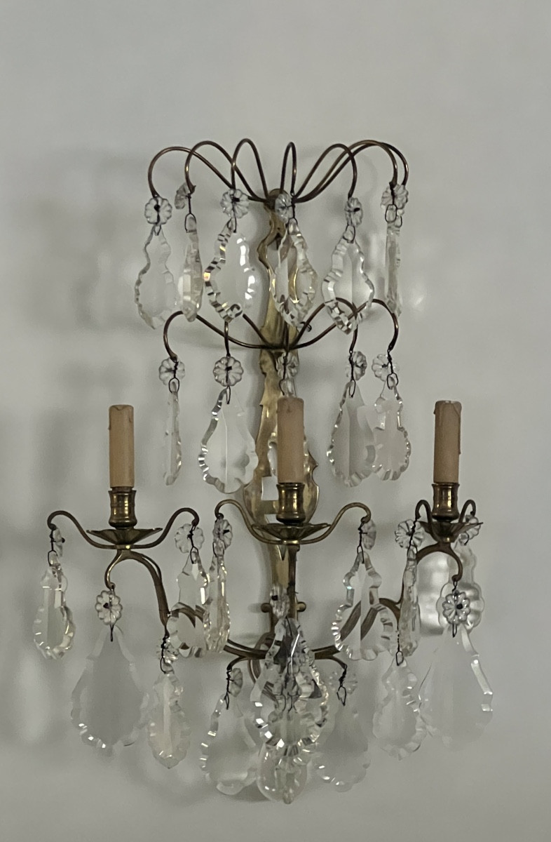 Large Bronze & Crystal Wall Lights H 64 Cm-photo-2