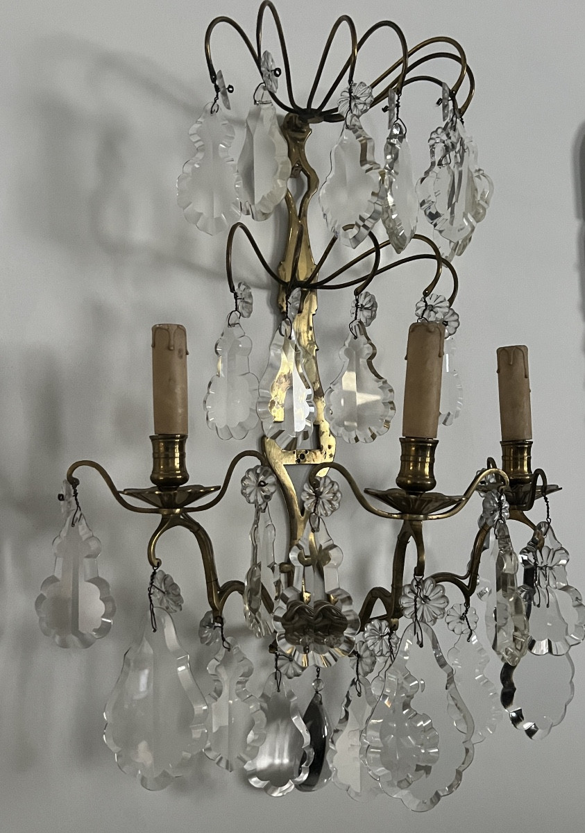 Large Bronze & Crystal Wall Lights H 64 Cm-photo-2