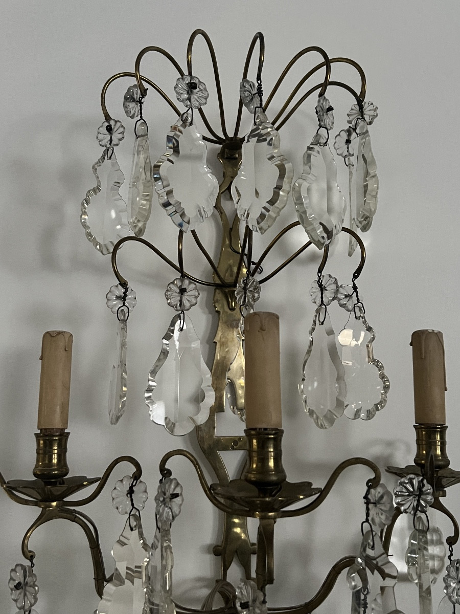 Large Bronze & Crystal Wall Lights H 64 Cm-photo-3