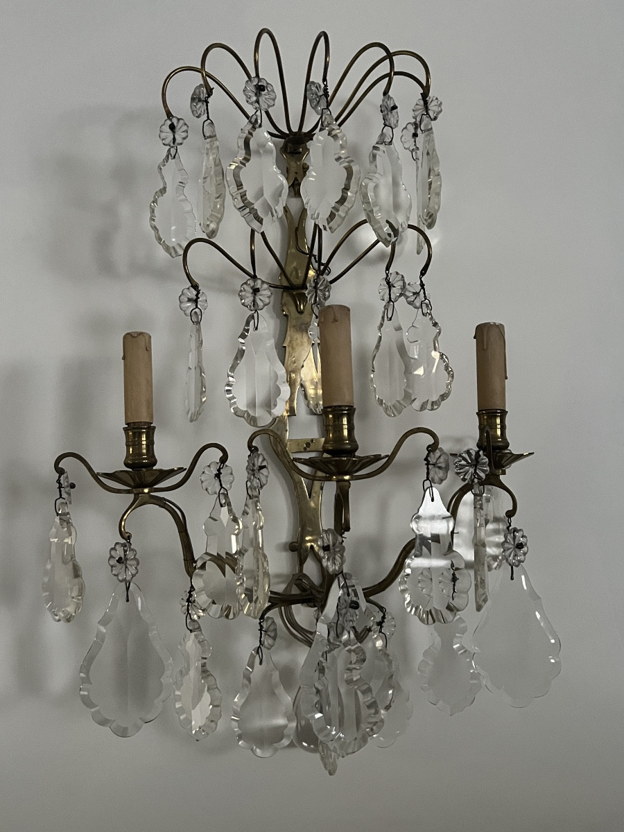 Large Bronze & Crystal Wall Lights H 64 Cm-photo-4