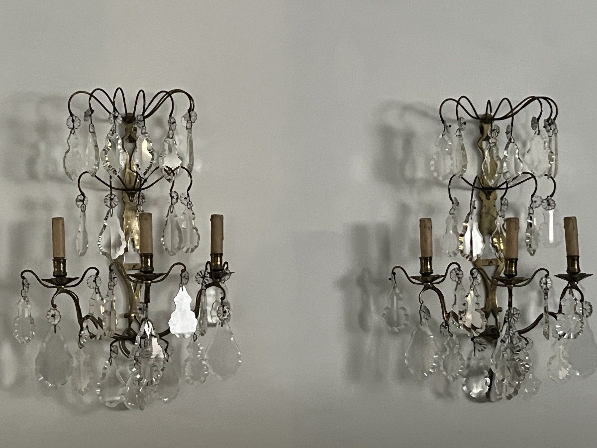 Large Bronze & Crystal Wall Lights H 64 Cm-photo-5