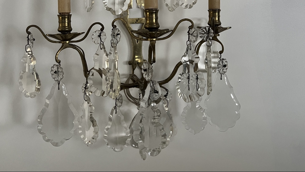 Large Bronze & Crystal Wall Lights H 64 Cm-photo-6