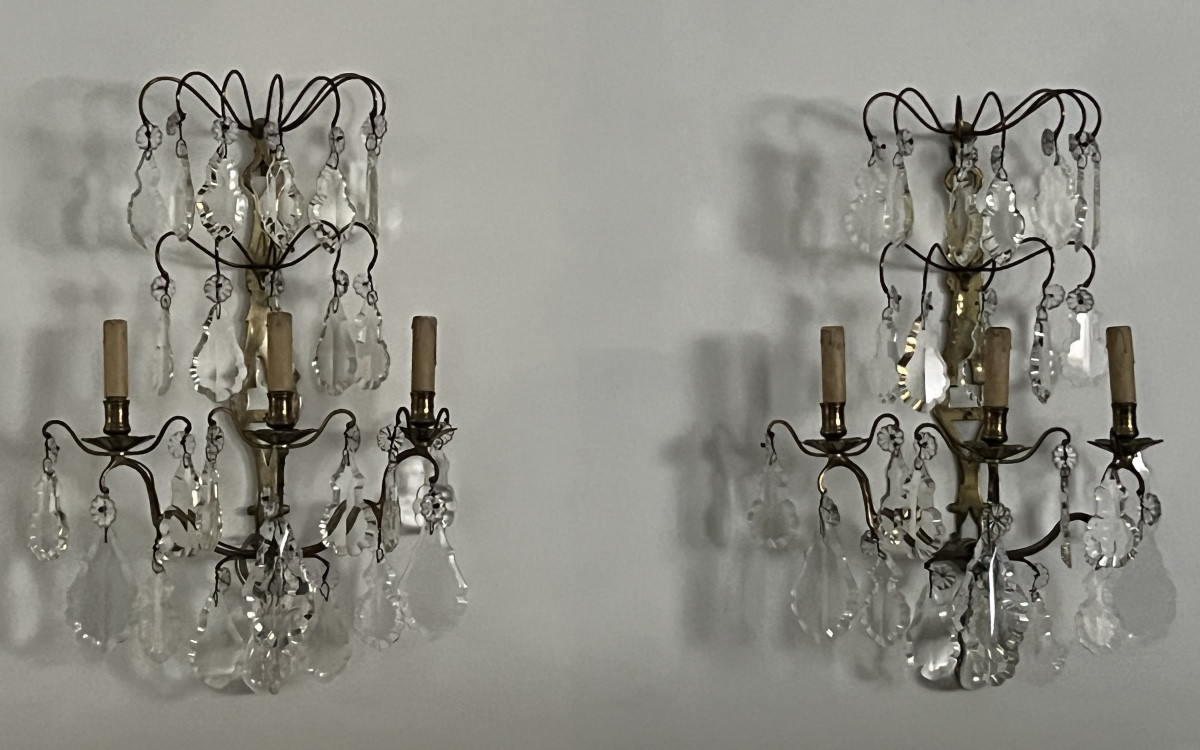 Large Bronze & Crystal Wall Lights H 64 Cm
