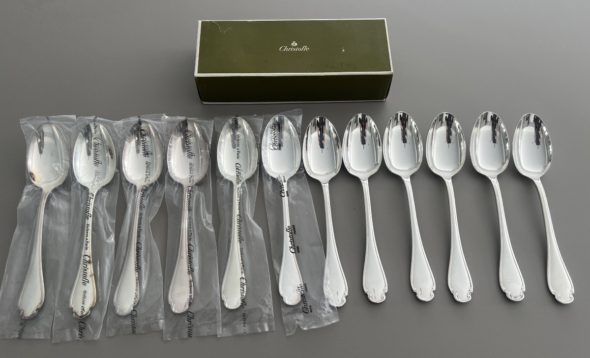 Christofle Modèle Pompadour 12 Cuillères de Table 6 Sous Blister Neuf
