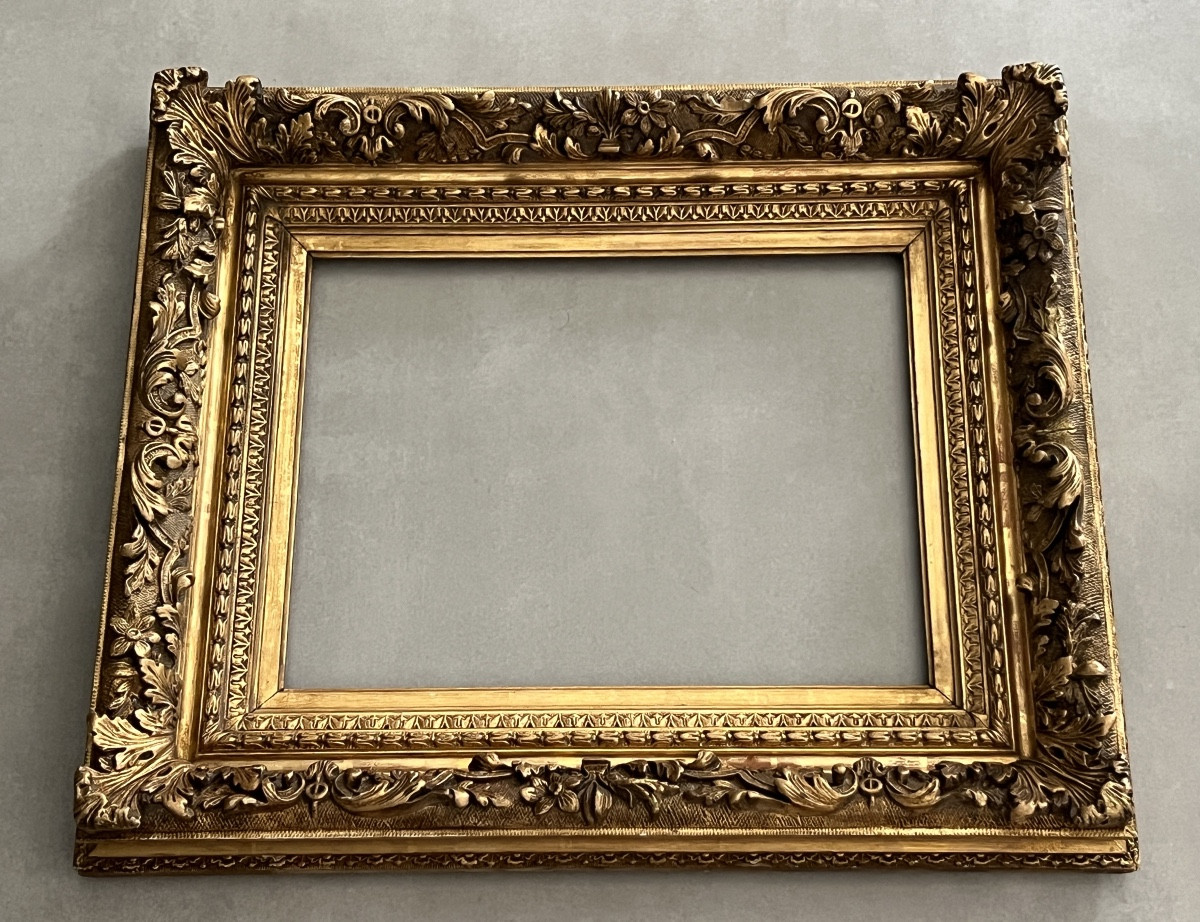 19th Century Carved Frame In Wood And Gilded Stucco-photo-3