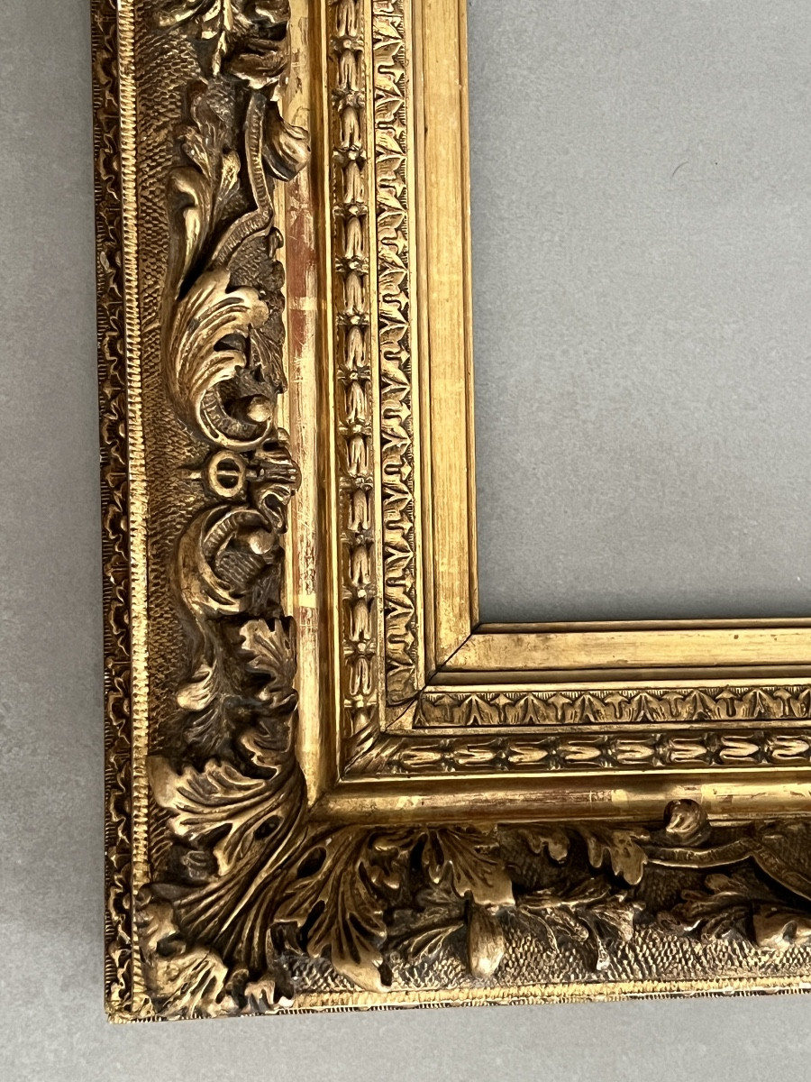 19th Century Carved Frame In Wood And Gilded Stucco-photo-1