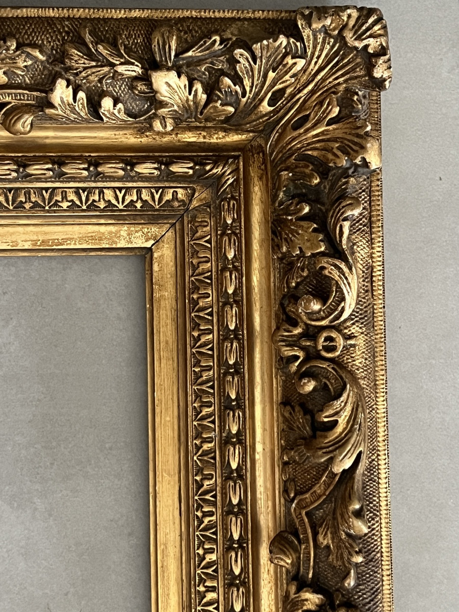 19th Century Carved Frame In Wood And Gilded Stucco-photo-3