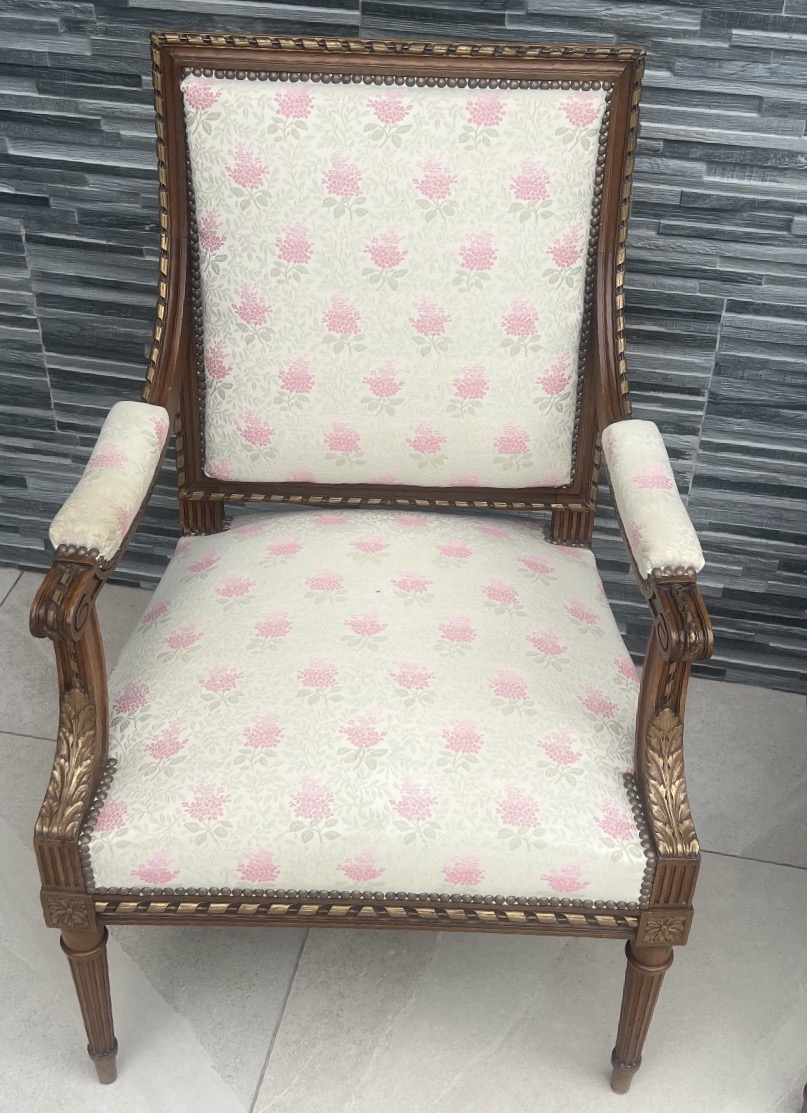 Pair Of Walnut Queen Armchairs Louis XVI Style-photo-2