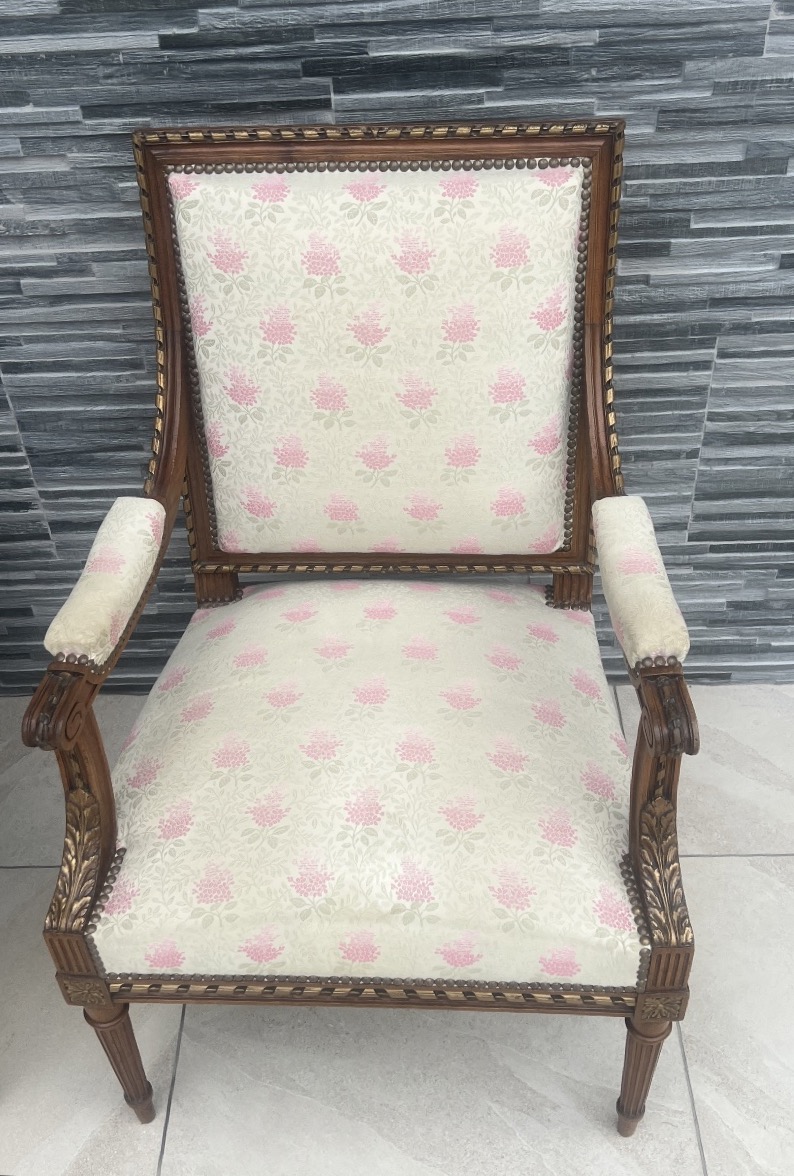 Pair Of Walnut Queen Armchairs Louis XVI Style-photo-3