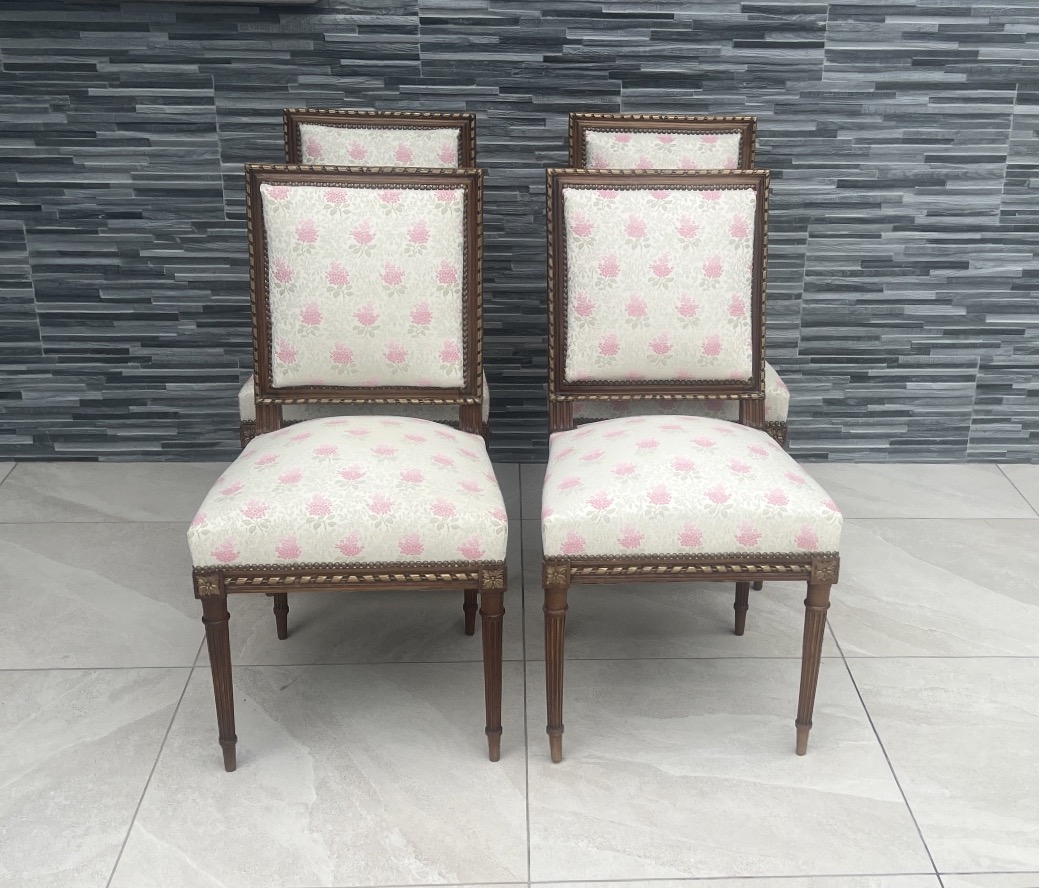 Suite Of 4 Napoleon III Louis XVI Walnut Chairs-photo-3