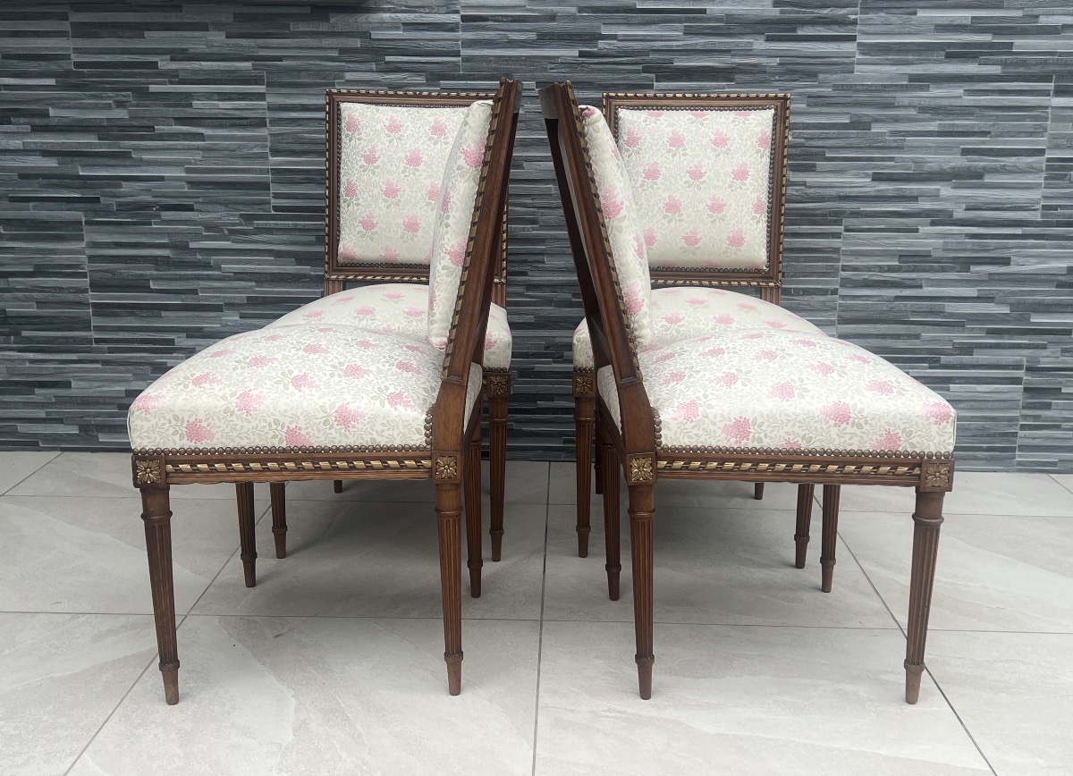 Suite Of 4 Napoleon III Louis XVI Walnut Chairs-photo-4