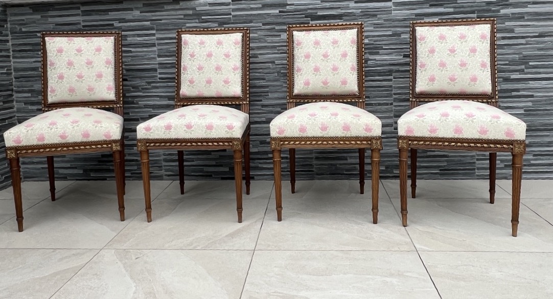 Suite Of 4 Napoleon III Louis XVI Walnut Chairs-photo-7