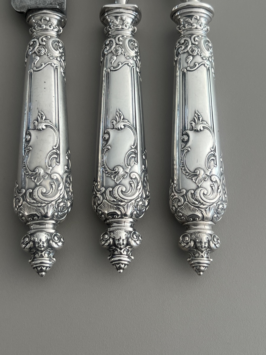Louis XV-style Carving Set  Minerva Silver With Cherub Decorations -photo-2