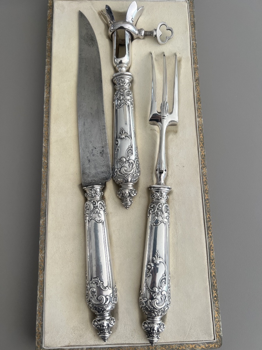 Louis XV-style Carving Set  Minerva Silver With Cherub Decorations -photo-3