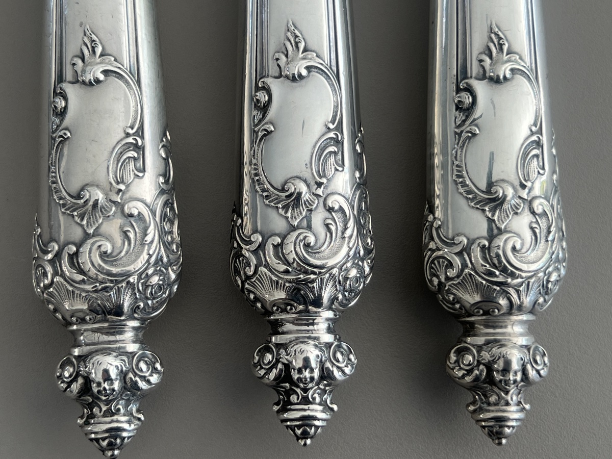 Louis XV-style Carving Set  Minerva Silver With Cherub Decorations -photo-4