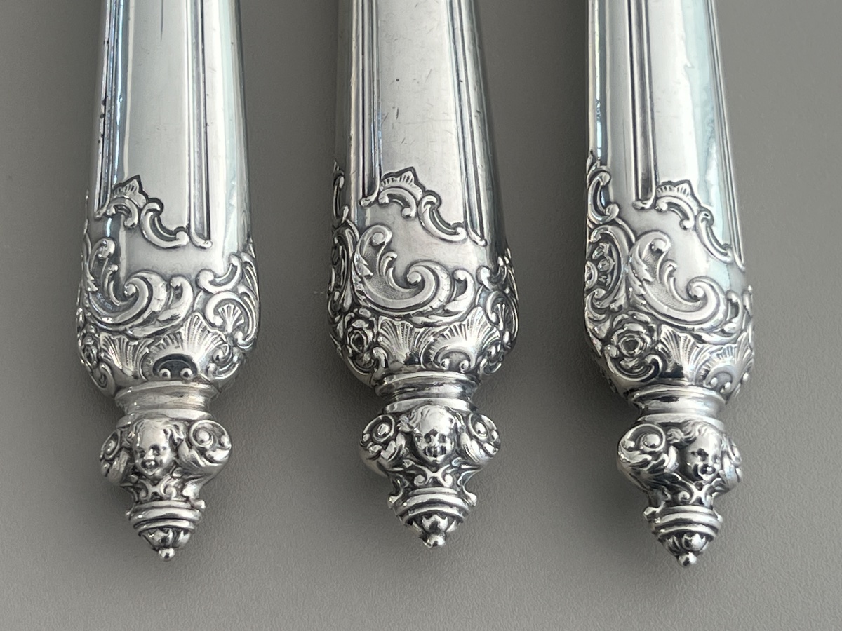 Louis XV-style Carving Set  Minerva Silver With Cherub Decorations -photo-1