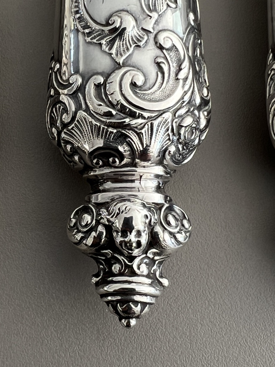 Louis XV-style Carving Set  Minerva Silver With Cherub Decorations -photo-2
