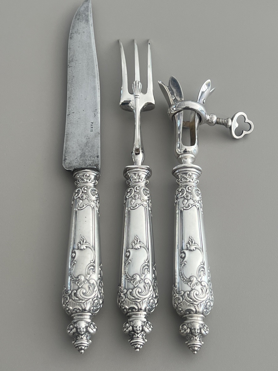 Louis XV-style Carving Set  Minerva Silver With Cherub Decorations -photo-3