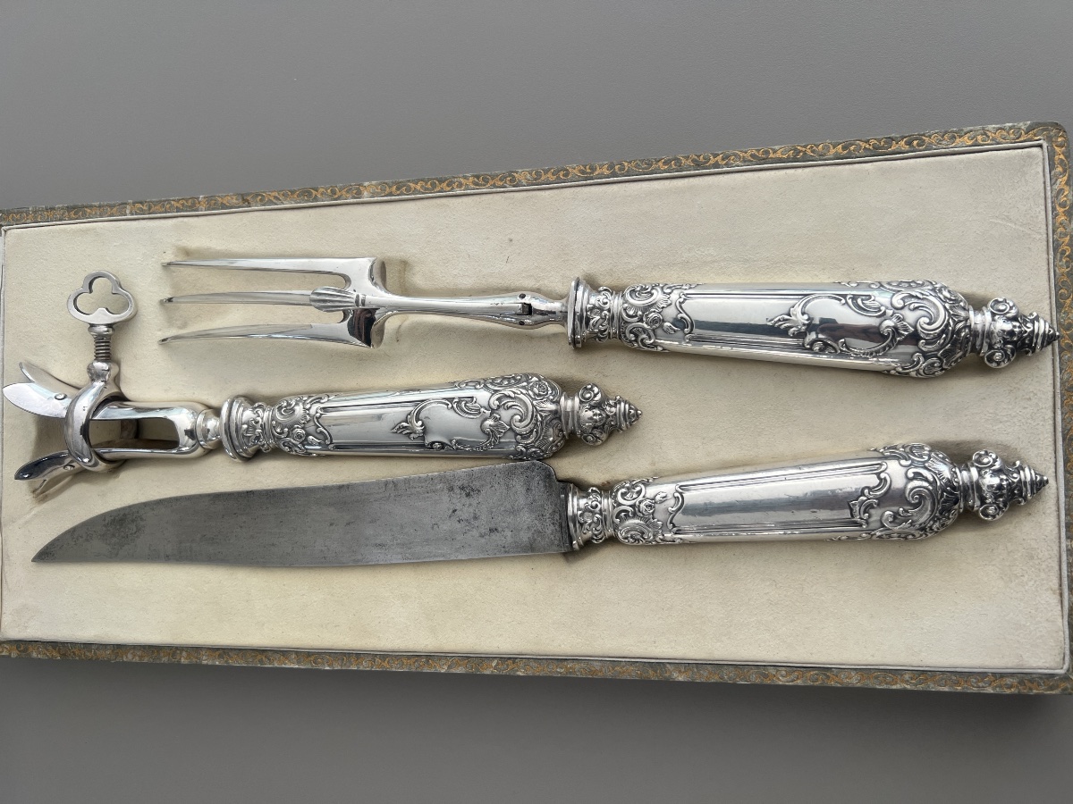 Louis XV-style Carving Set  Minerva Silver With Cherub Decorations -photo-5