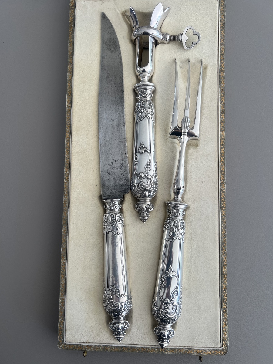 Louis XV-style Carving Set  Minerva Silver With Cherub Decorations -photo-6