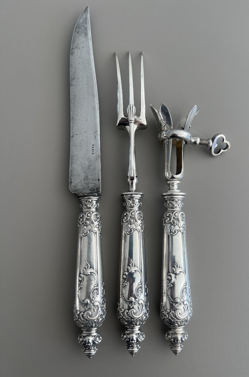Louis XV-style Carving Set  Minerva Silver With Cherub Decorations 