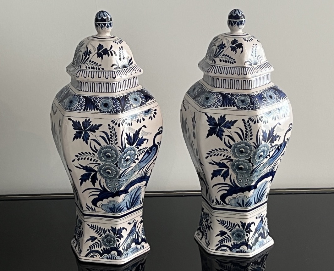 Pair Of Delft Earthenware Vases With Blue Monochrome Decor-photo-3