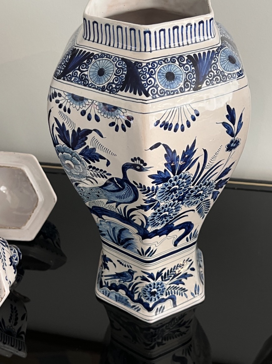 Pair Of Delft Earthenware Vases With Blue Monochrome Decor-photo-4