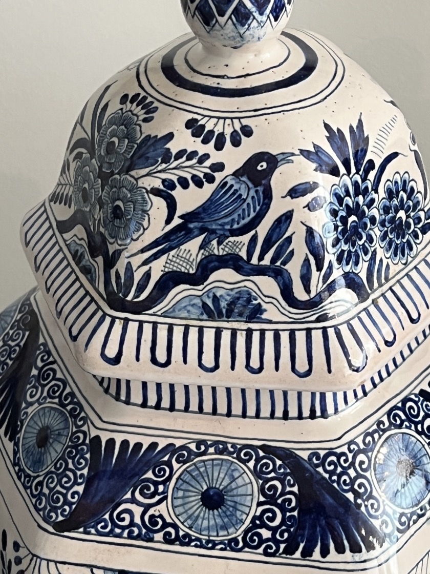 Pair Of Delft Earthenware Vases With Blue Monochrome Decor-photo-1