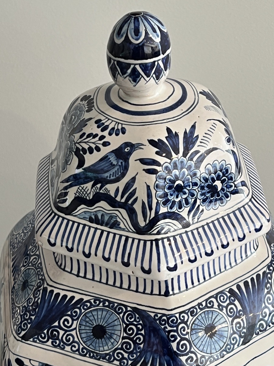 Pair Of Delft Earthenware Vases With Blue Monochrome Decor-photo-2