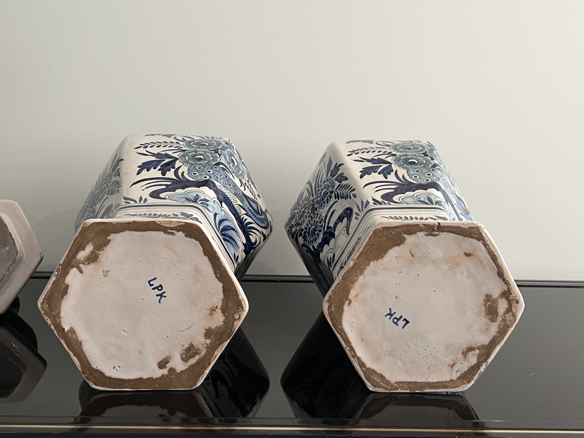Pair Of Delft Earthenware Vases With Blue Monochrome Decor-photo-4