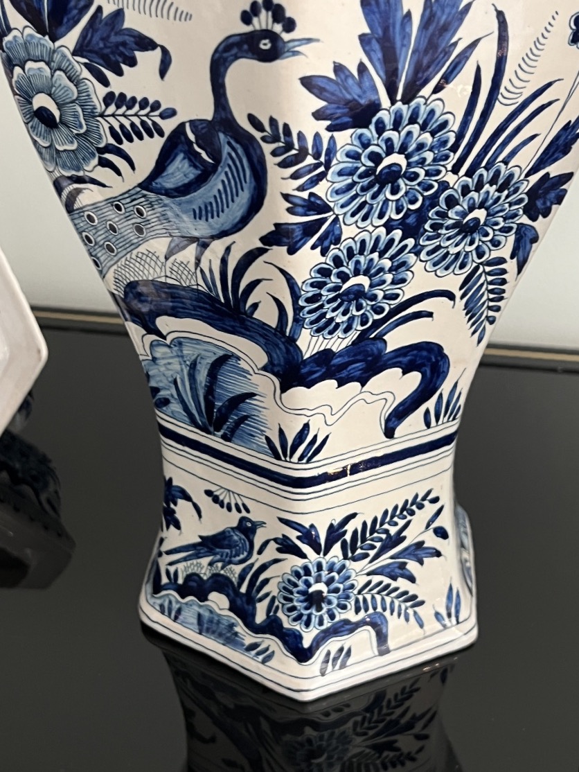 Pair Of Delft Earthenware Vases With Blue Monochrome Decor-photo-5