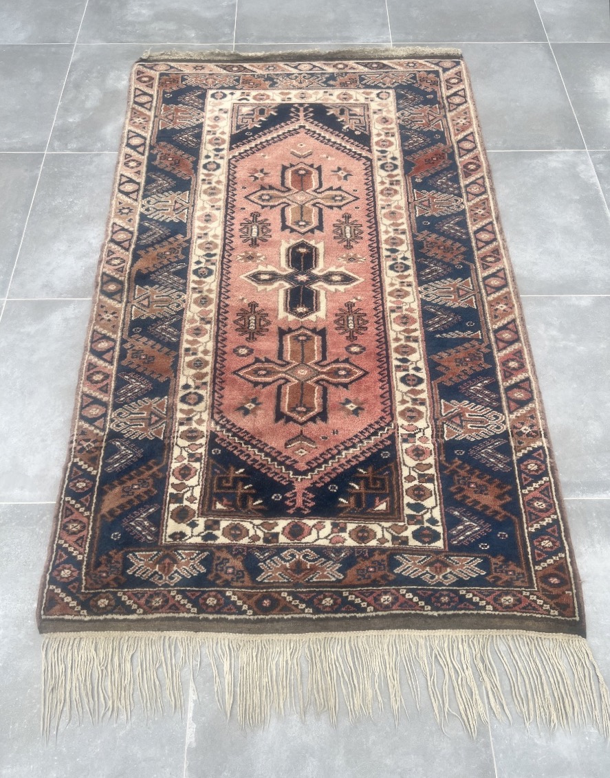 Antique Turkish Wool Rug With Geometric Design 