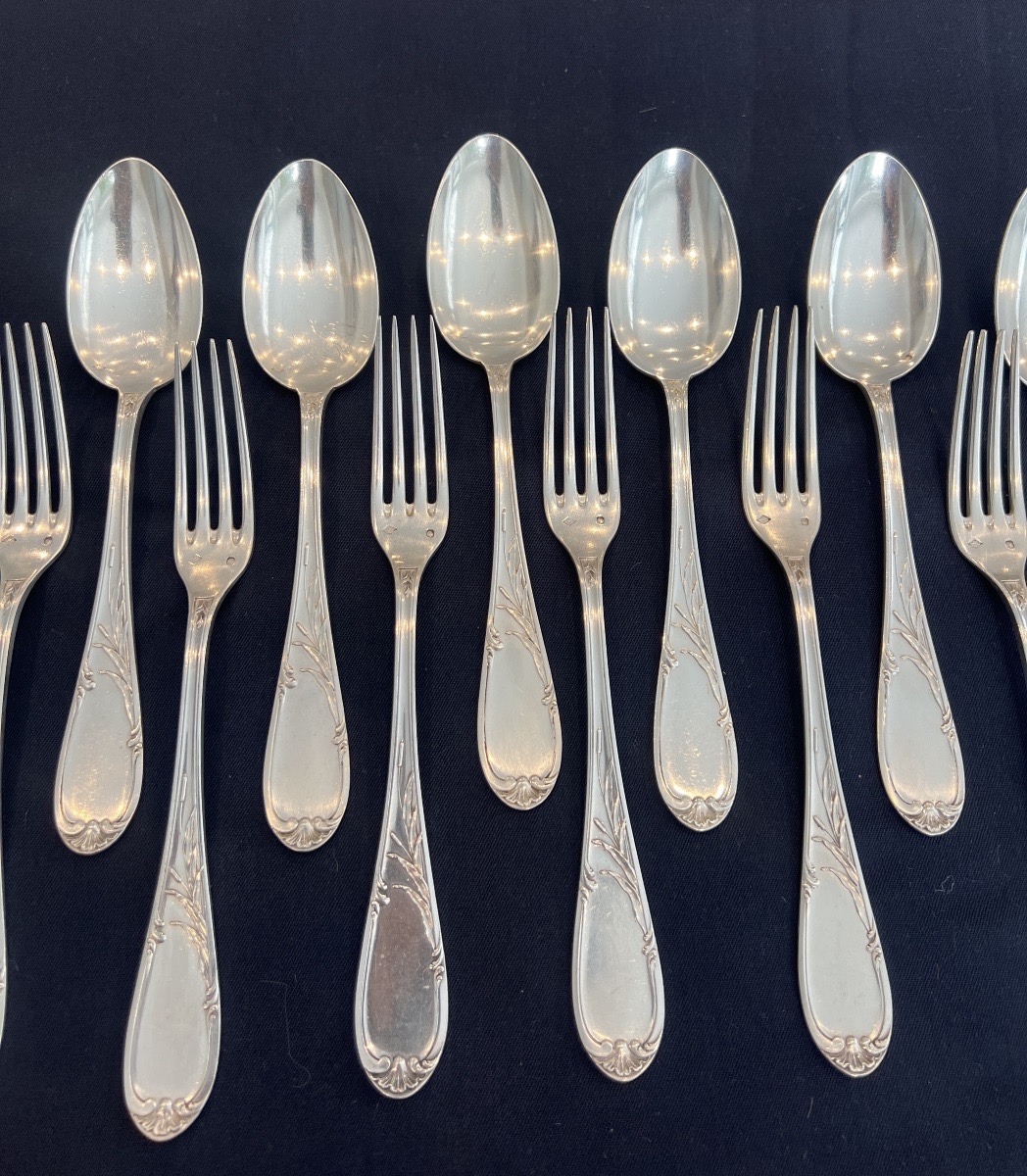 Solid Silver Cutlery Set  "minerve 1er Titre"  Silversmith Georges Murat -photo-3