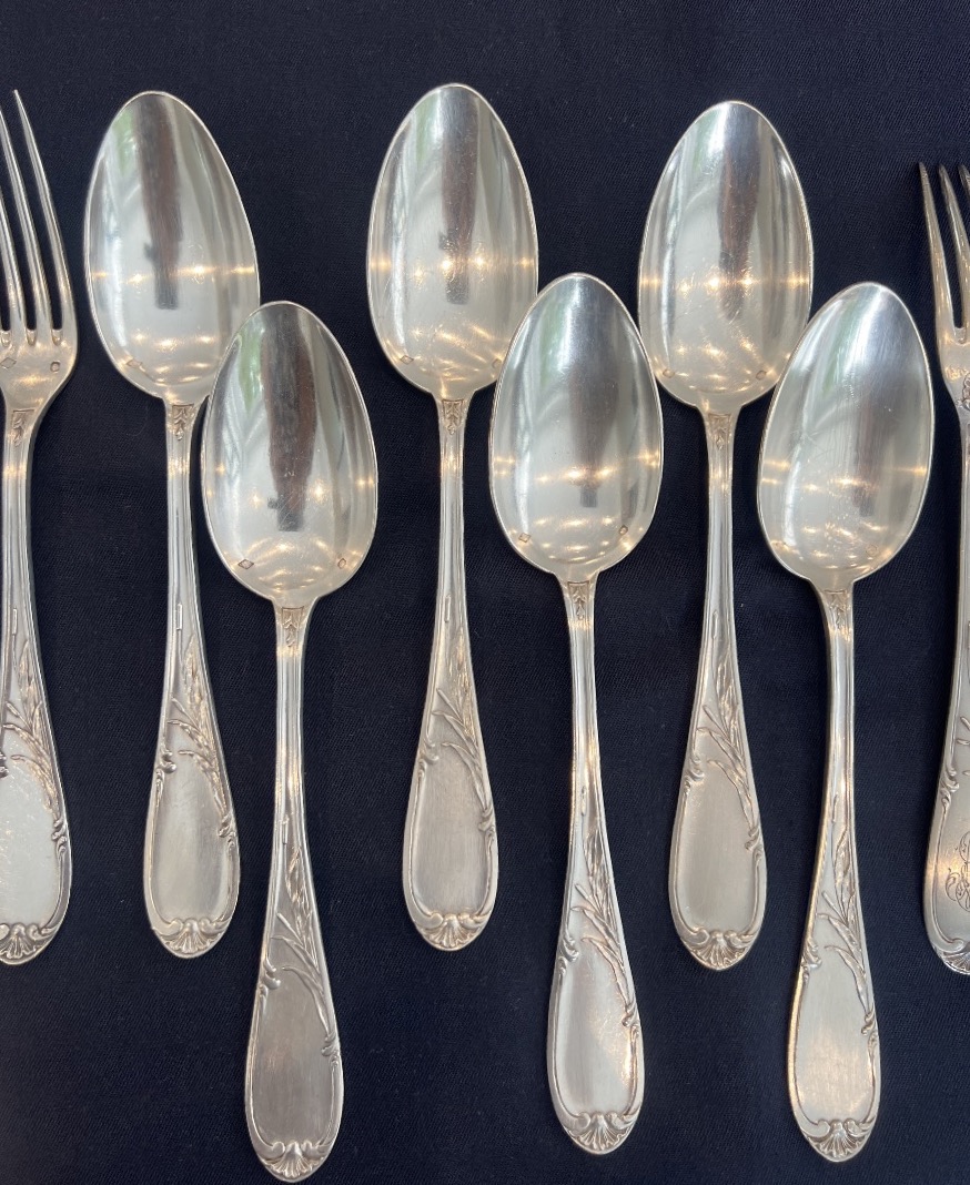 Solid Silver Cutlery Set  "minerve 1er Titre"  Silversmith Georges Murat -photo-1