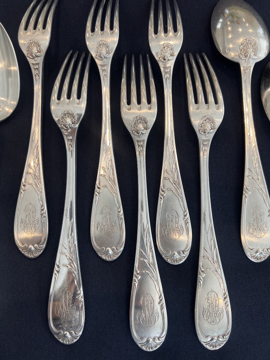 Solid Silver Cutlery Set  "minerve 1er Titre"  Silversmith Georges Murat -photo-3