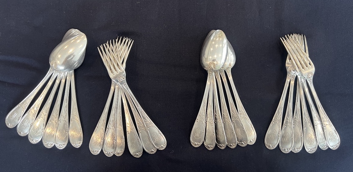Solid Silver Cutlery Set  "minerve 1er Titre"  Silversmith Georges Murat -photo-5