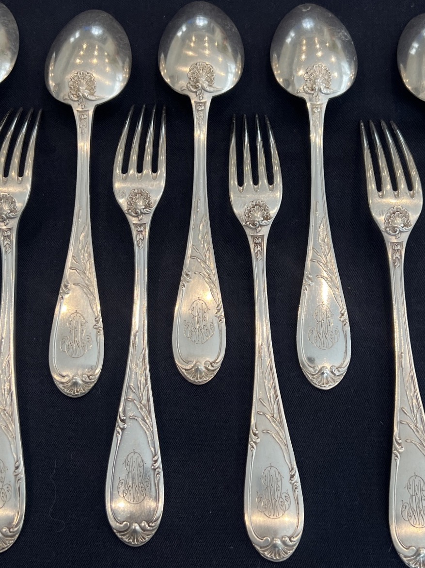 Solid Silver Cutlery Set  "minerve 1er Titre"  Silversmith Georges Murat 