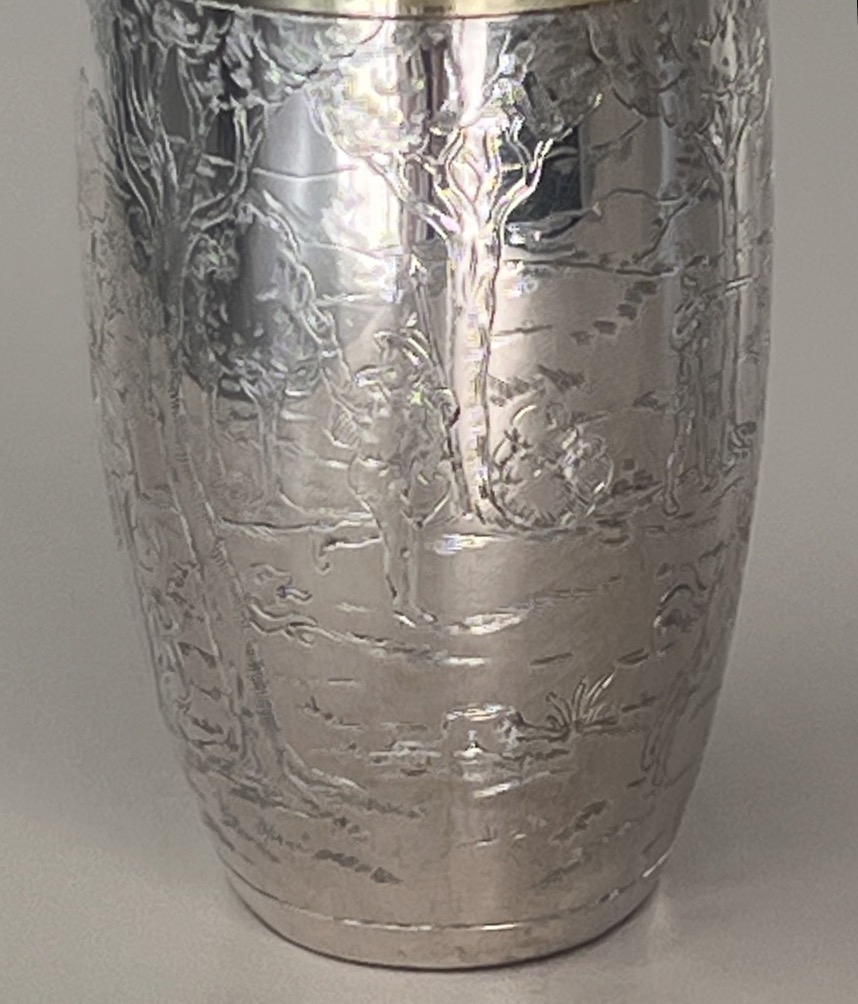 Rare Timbale de Chasse en Argent Massif avec Armoiries Orfévre Bossard en Suisse-photo-3