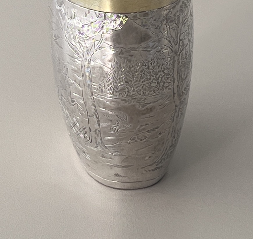 Rare Timbale de Chasse en Argent Massif avec Armoiries Orfévre Bossard en Suisse-photo-4
